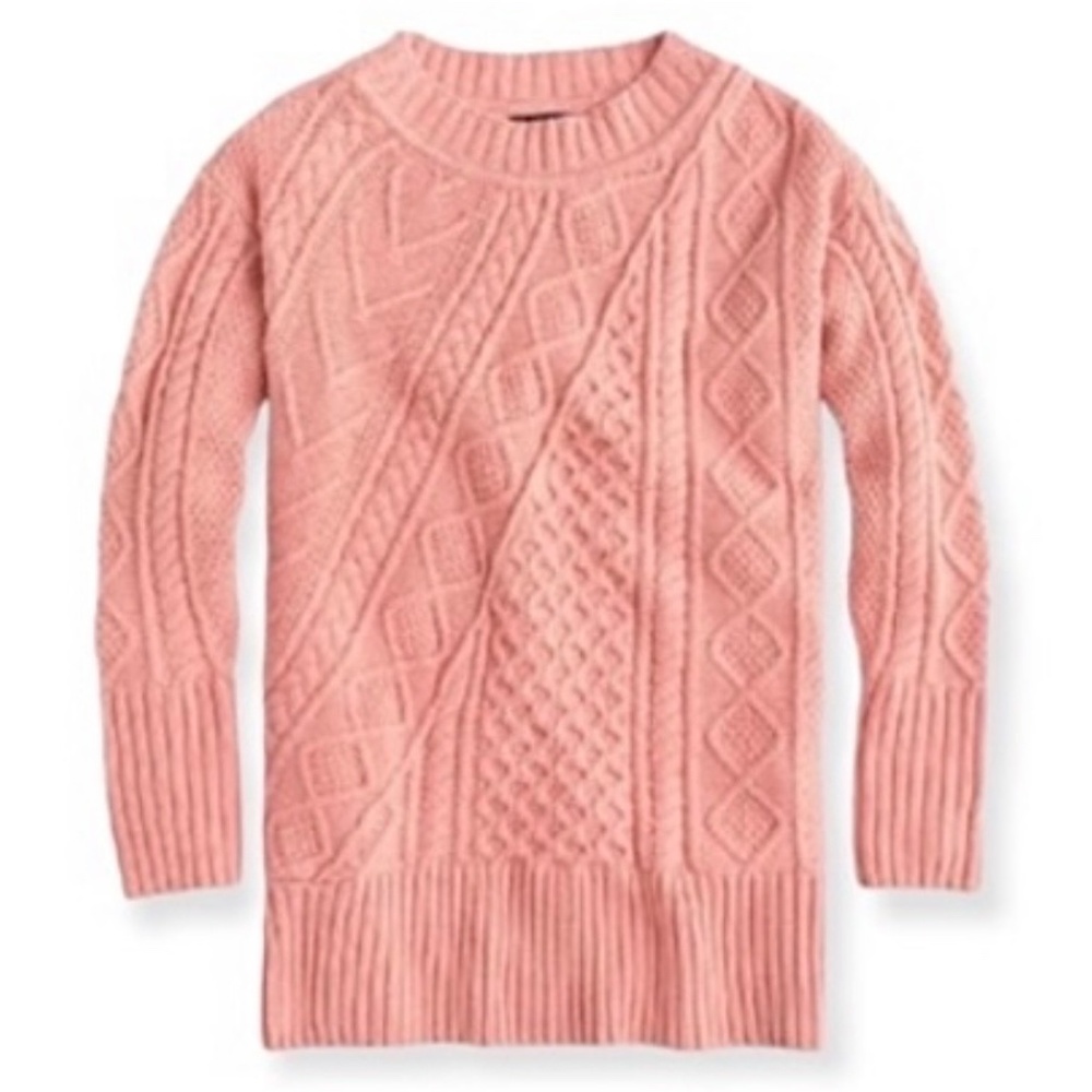 J Crew Cable Knit Patchwork Wool Blend Tunic Sweater K2428 Seashell Pink Large - Picture 3 of 16